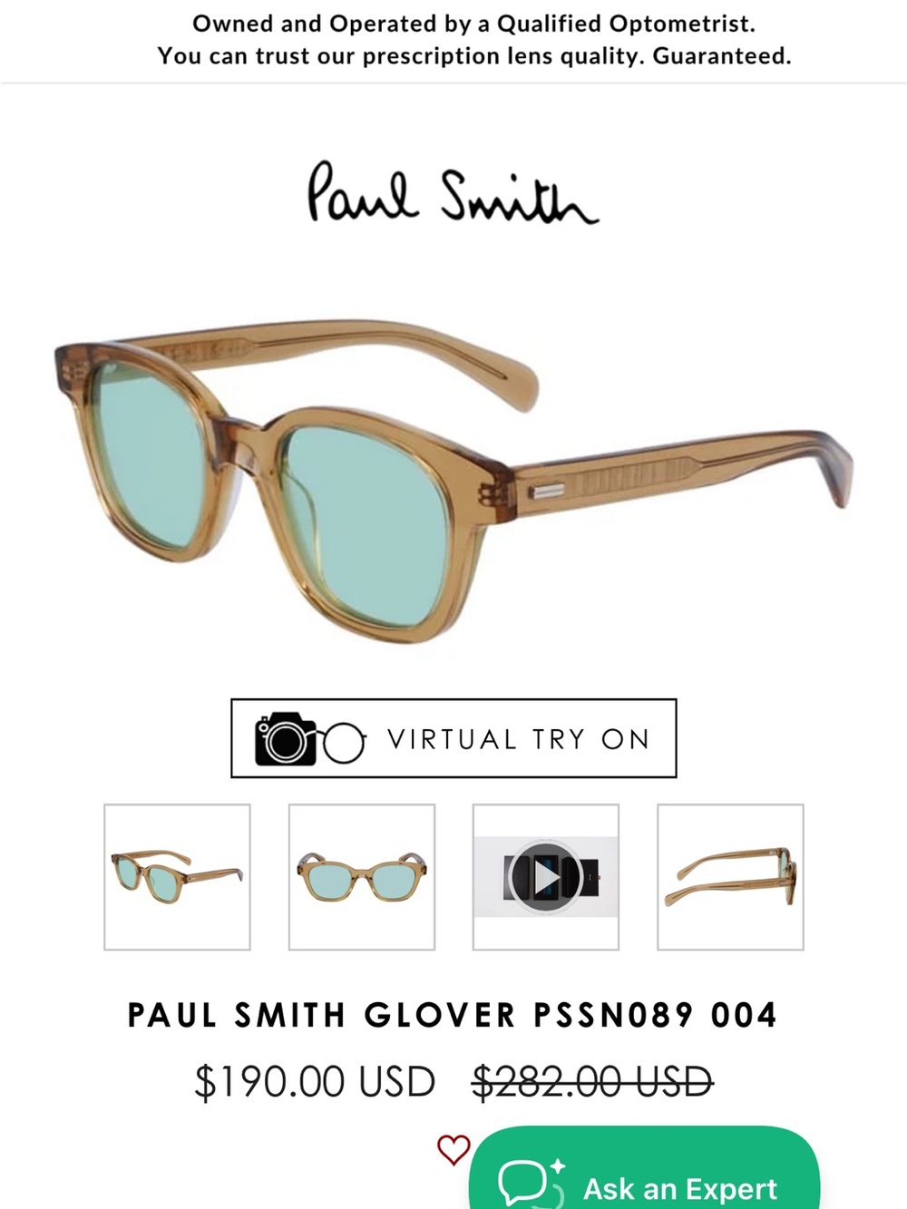 Paul Smith Translucent Brown Frame Sunglasses with Green Lenses - Picture 3 of 3